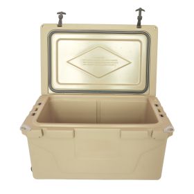 Khaki color ice cooler box 65QT camping ice chest beer box outdoor fishing cooler (Color: as Pic)